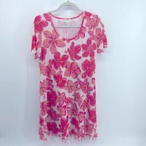Simply Southern floral print tassel hem short sleeve t-shirt dress sz S
